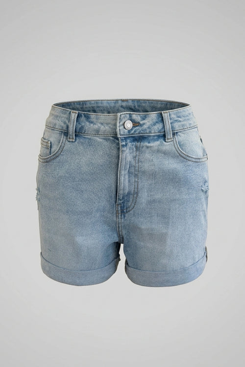 High Rise Light Blue Denim Shorts for Women