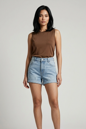 High Rise Light Blue Denim Shorts for Women