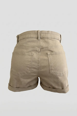 High Rise Summer Casual Wear Beige Denim Shorts