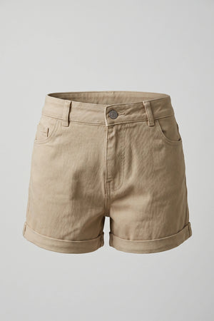 High Rise Summer Casual Wear Beige Denim Shorts