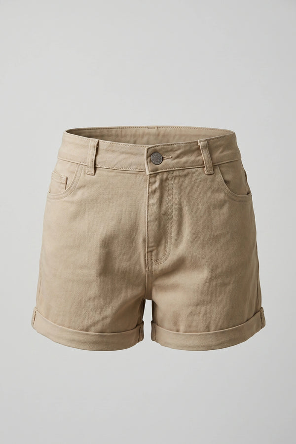 High Rise Summer Casual Wear Beige Denim Shorts