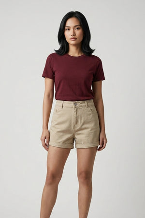 High Rise Summer Casual Wear Beige Denim Shorts
