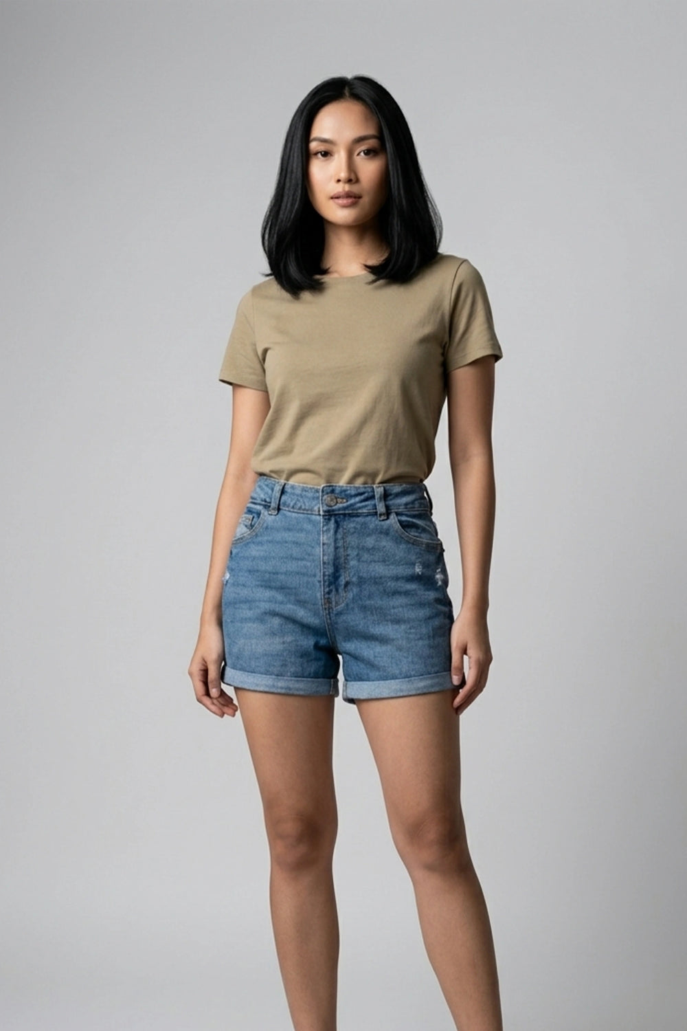 Trendy Light Blue Wear Ripped Stretch Denim Shorts