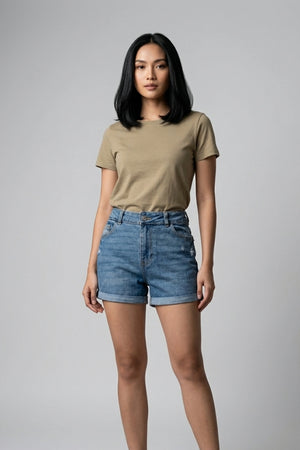 Trendy Light Blue Wear Ripped Stretch Denim Shorts