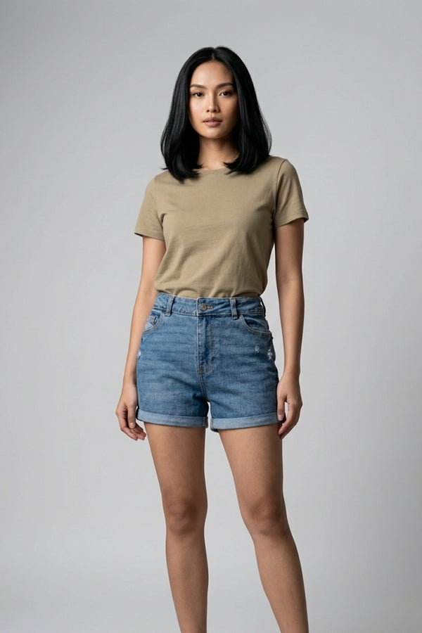 Trendy Light Blue Wear Ripped Stretch Denim Shorts