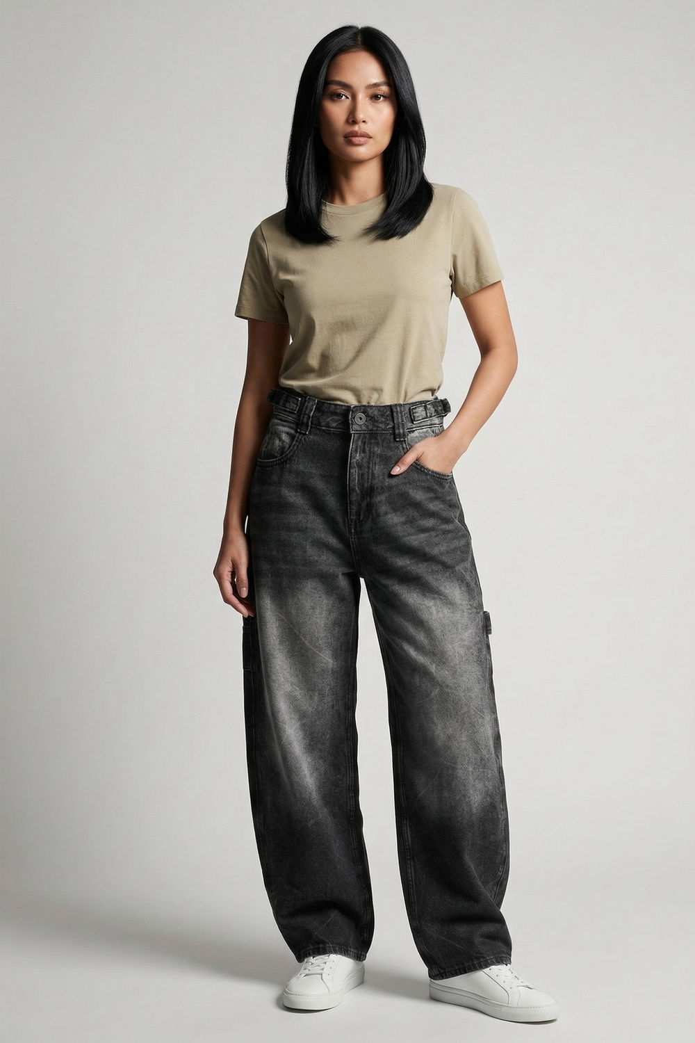 Women's Ash Black Balloon Carpenter Jeans