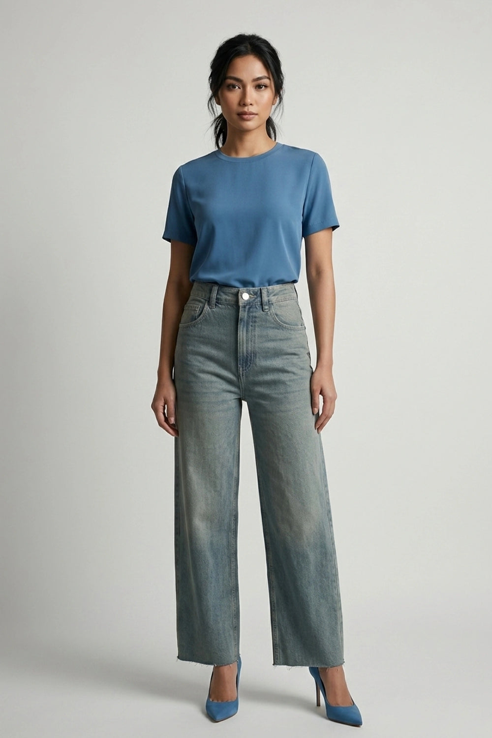 Wide Leg High Rise Denim Jeans for Women UAE