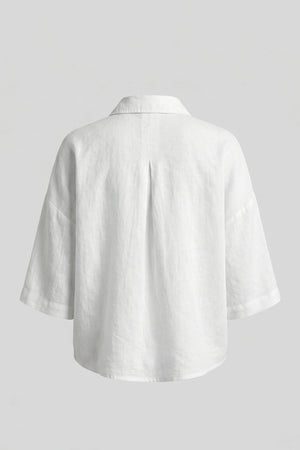 Women's Oversized Crop Linen Shirt 3/4 Sleeve Button Up