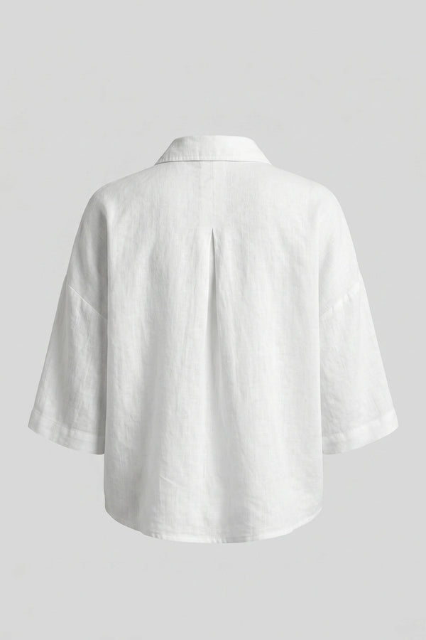 Women's Oversized Crop Linen Shirt 3/4 Sleeve Button Up