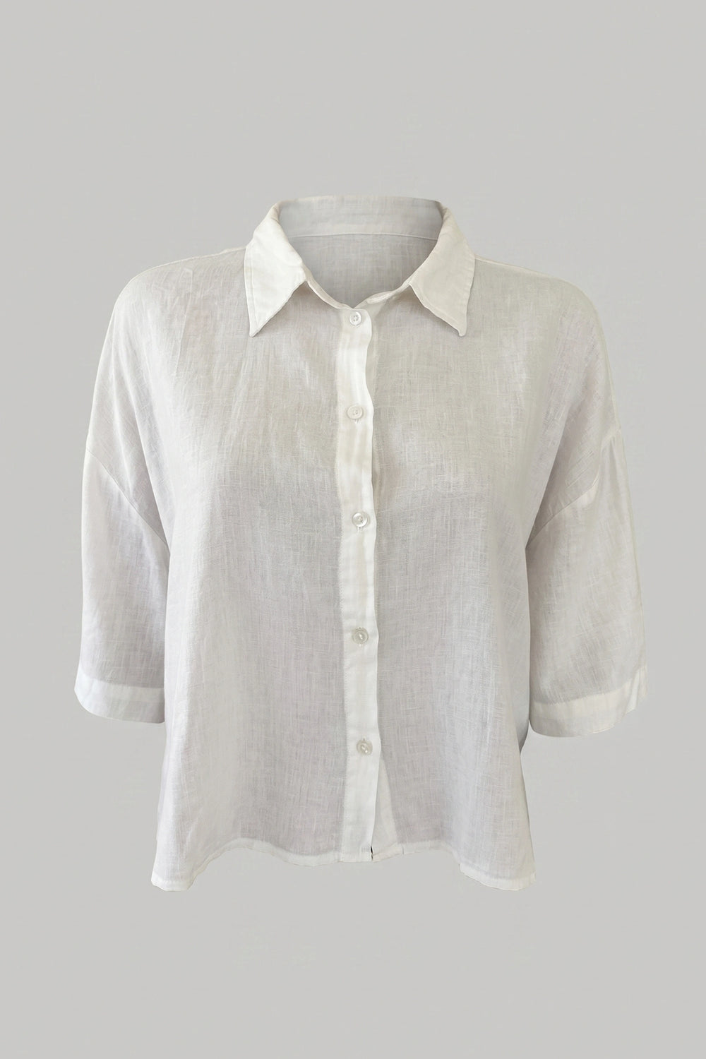 Women's Oversized Crop Linen Shirt 3/4 Sleeve Button Up