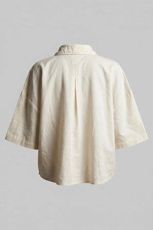 Women's Oversized Crop Linen Shirt Short Sleeve