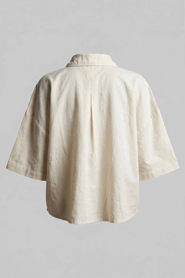 Women's Oversized Crop Linen Shirt Short Sleeve