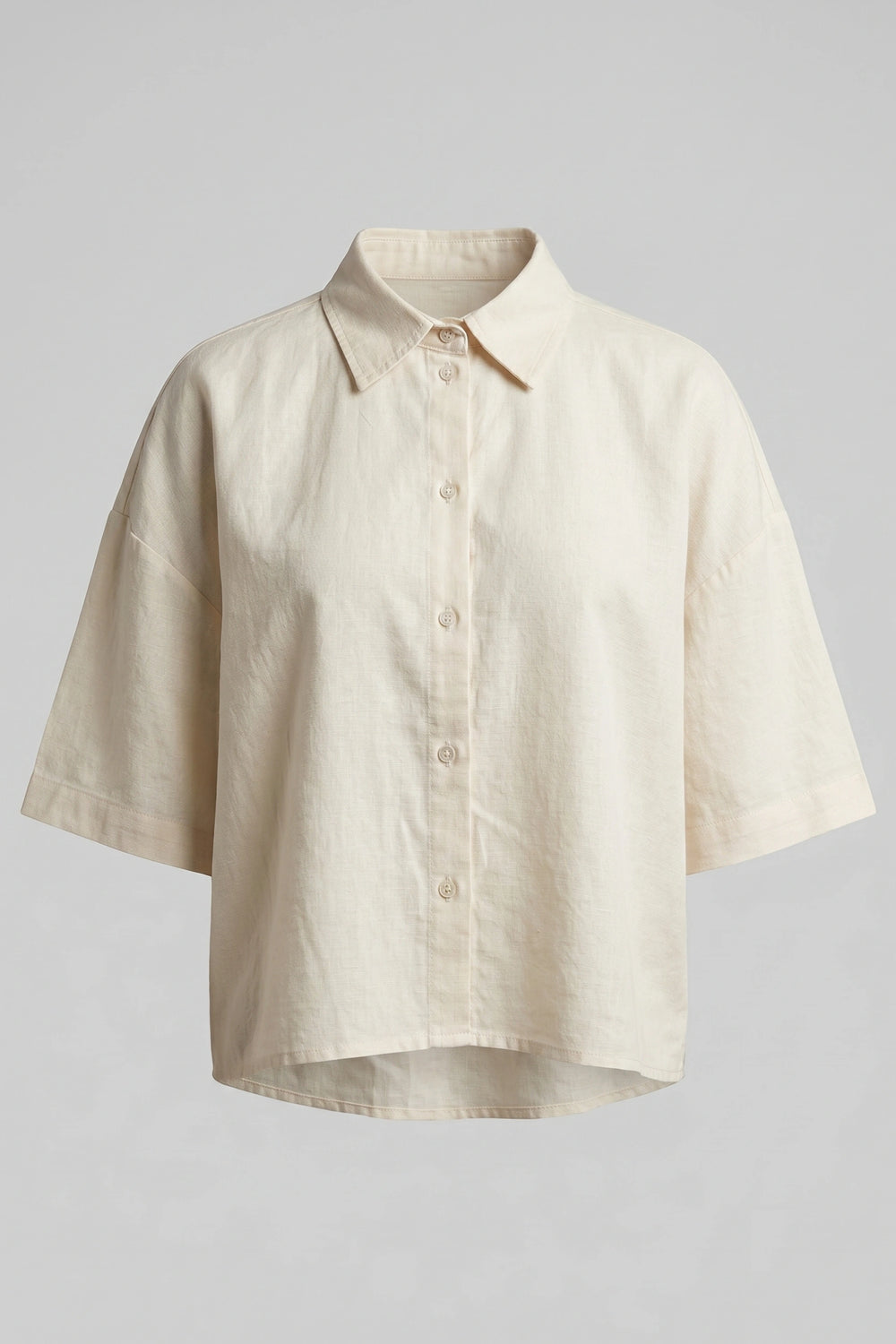 Women's Oversized Crop Linen Shirt Short Sleeve