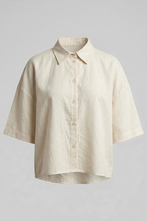 Women's Oversized Crop Linen Shirt Short Sleeve