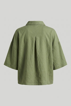 Women's Oversized Crop Linen Shirt Short Sleeve