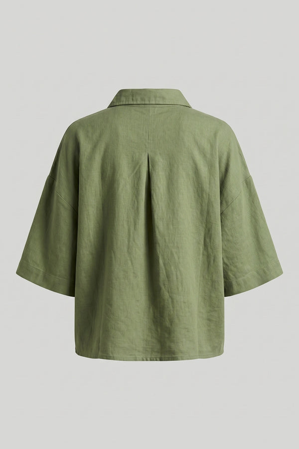 Women's Oversized Crop Linen Shirt Short Sleeve