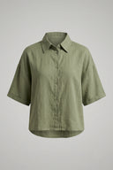 Women's Oversized Crop Linen Shirt Short Sleeve