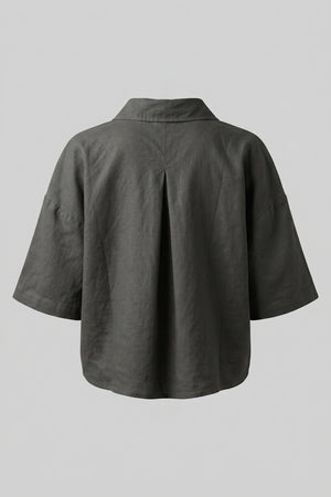 Women's Oversized Crop Linen Shirt Short Sleeve