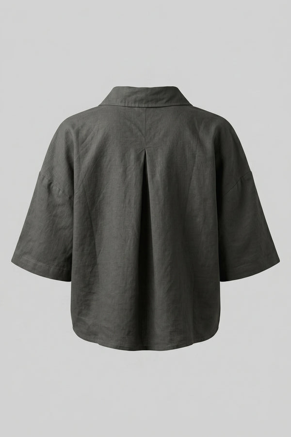 Women's Oversized Crop Linen Shirt Short Sleeve