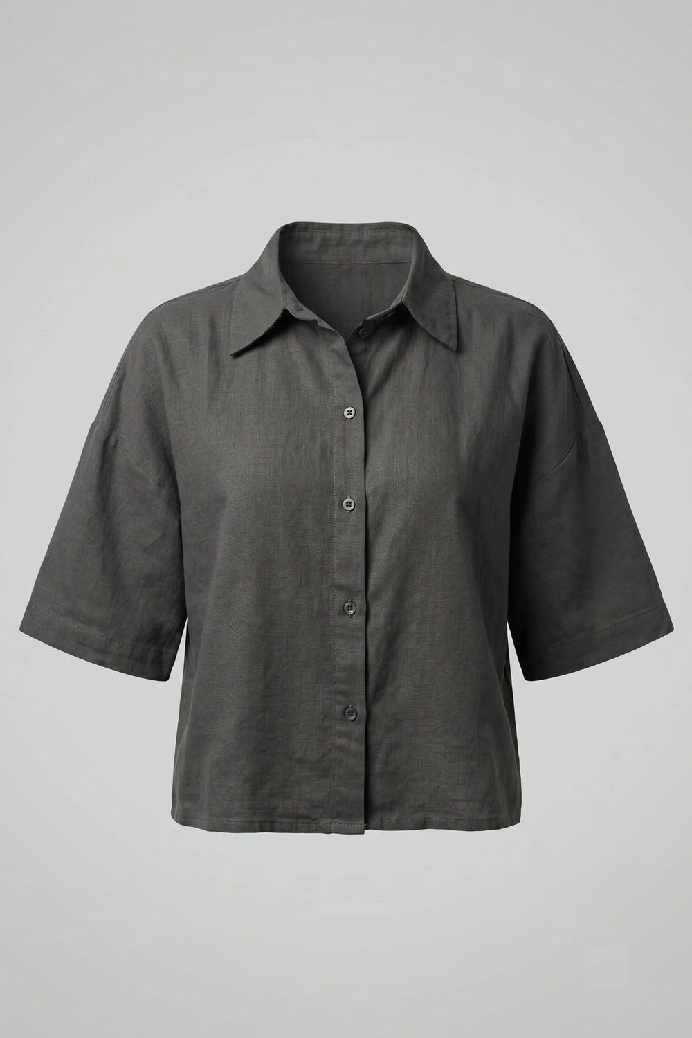 Women's Oversized Crop Linen Shirt Short Sleeve