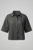 Women's Oversized Crop Linen Shirt Short Sleeve