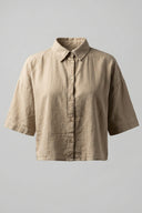 Women's Oversized Crop Linen Shirt Short Sleeve