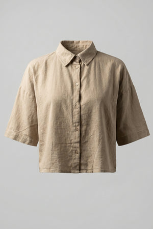 Women's Oversized Crop Linen Shirt Short Sleeve