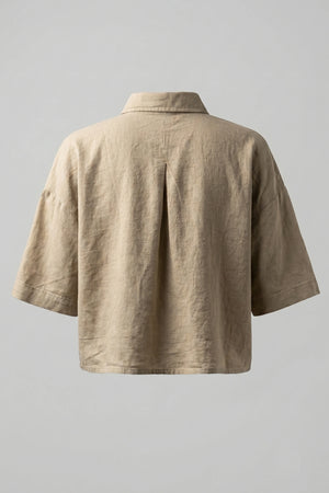 Women's Oversized Crop Linen Shirt Short Sleeve