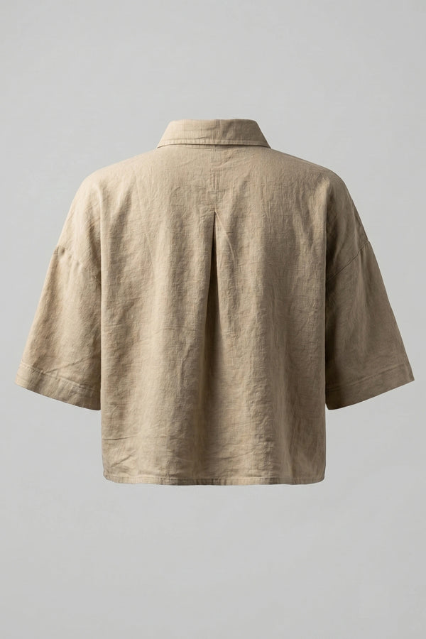 Women's Oversized Crop Linen Shirt Short Sleeve
