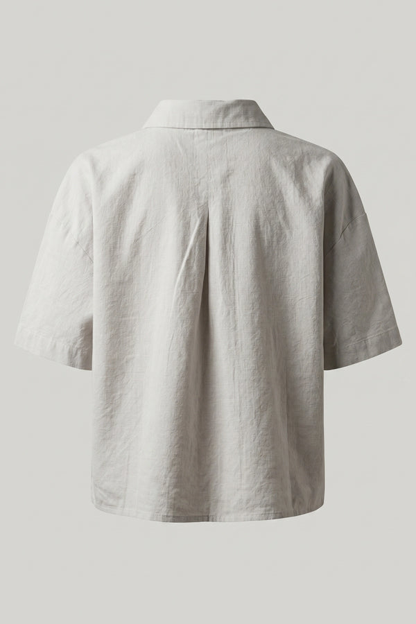 Women's Oversized Crop Linen Shirt Short Sleeve