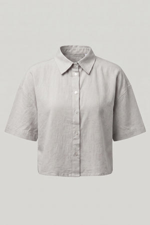 Women's Oversized Crop Linen Shirt Short Sleeve