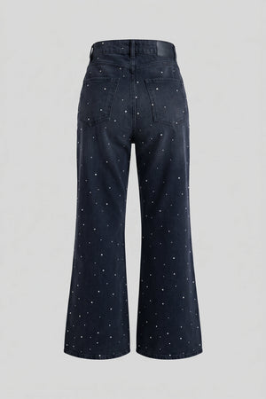 Women's Semi Bootcut Embellished Jeans Black Denim