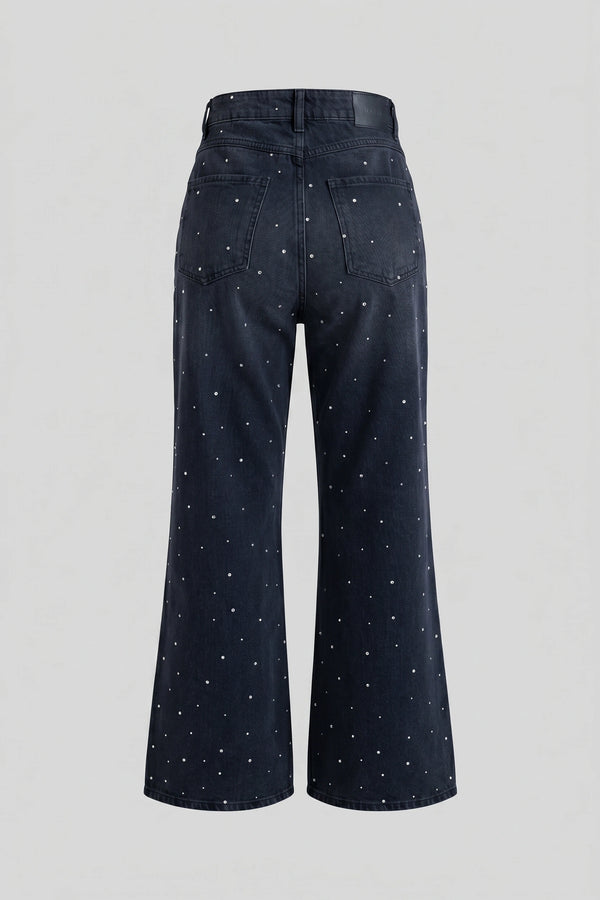 Women's Semi Bootcut Embellished Jeans Black Denim
