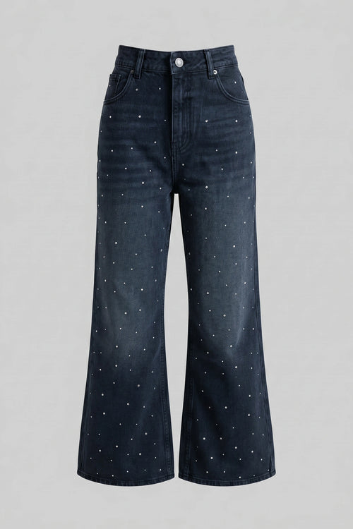 Women's Semi Bootcut Embellished Jeans Black Denim