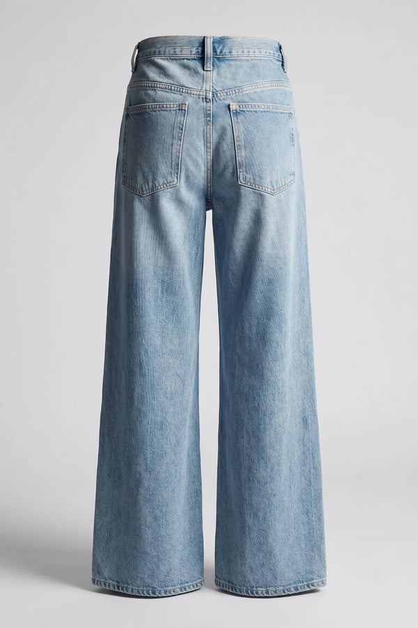Women's Light Blue High Rise Wide Leg Jeans - 2 Button