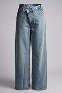 Women's Light Blue High Rise Wide Leg Jeans - 2 Button