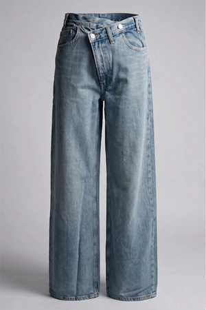 Women's Light Blue High Rise Wide Leg Jeans - 2 Button