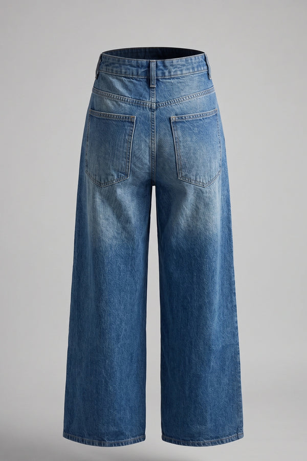 Women's Blue Super High Rise Loose Wide Leg Denim Jeans