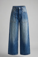 Women's Blue Super High Rise Loose Wide Leg Denim Jeans