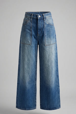 Women's Blue Super High Rise Loose Wide Leg Denim Jeans