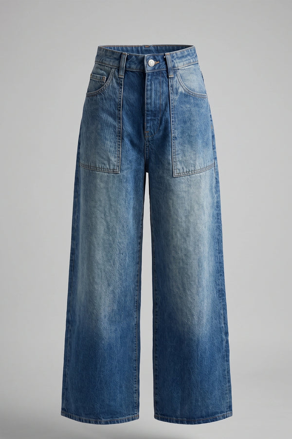 Women's Blue Super High Rise Loose Wide Leg Denim Jeans