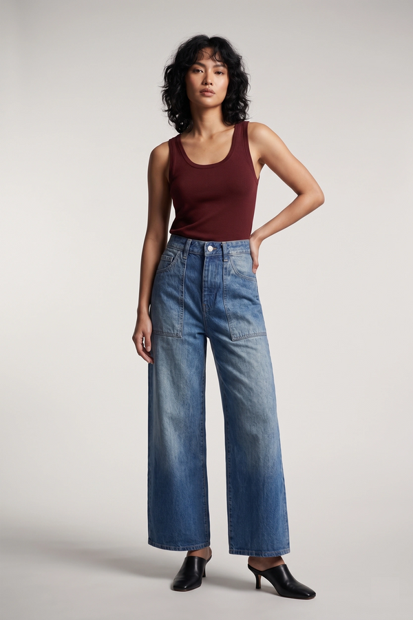 Women's Blue Super High Rise Loose Wide Leg Denim Jeans