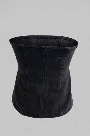 Women's Black Denim Tube Top - Corset Style Jewel Buttons