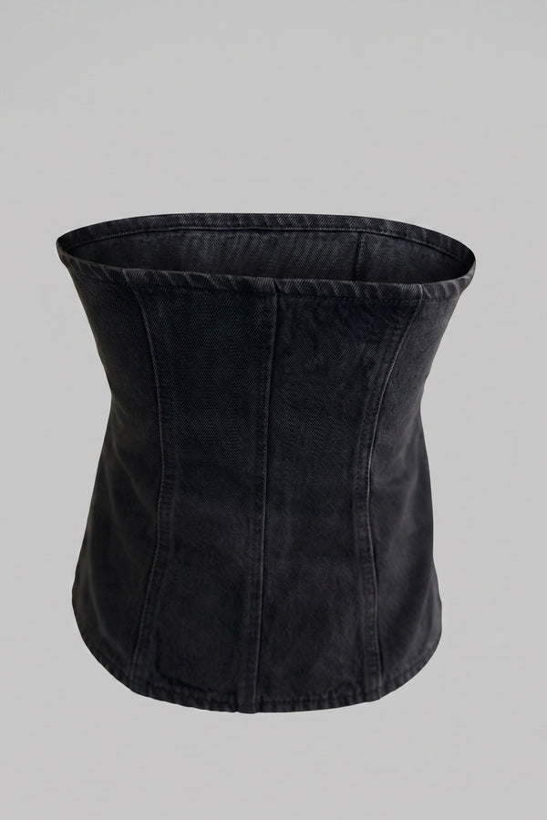 Women's Black Denim Tube Top - Corset Style Jewel Buttons