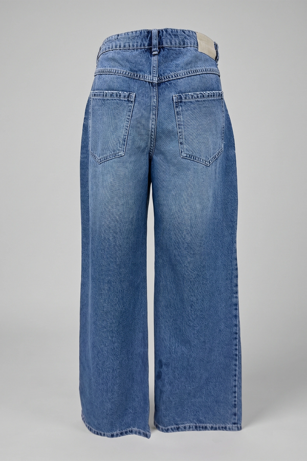 Women's Blue High Waist Wide Leg Denim Pants - Relaxed