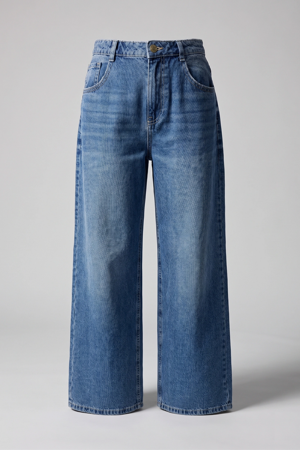 Women's Blue High Waist Wide Leg Denim Pants - Relaxed