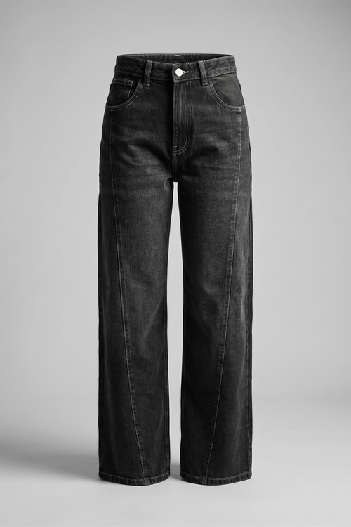 Women's Ash Black High Waist Wide Leg Denim Jeans - Relaxed