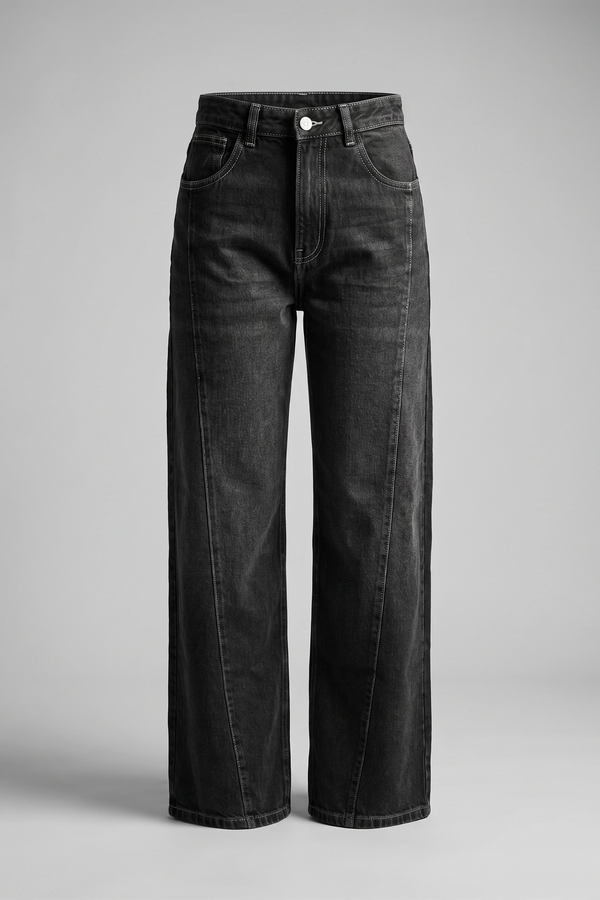 Women's Ash Black High Waist Wide Leg Denim Jeans - Relaxed