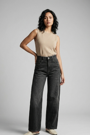 Women's Ash Black High Waist Wide Leg Denim Jeans - Relaxed