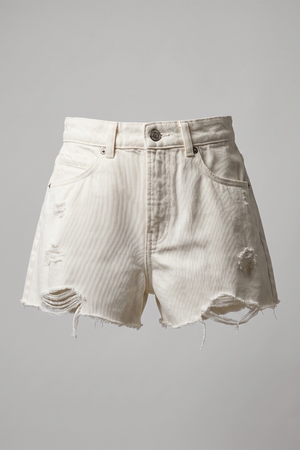 Women's White High Rise Ripped Denim Shorts - Raw Hem